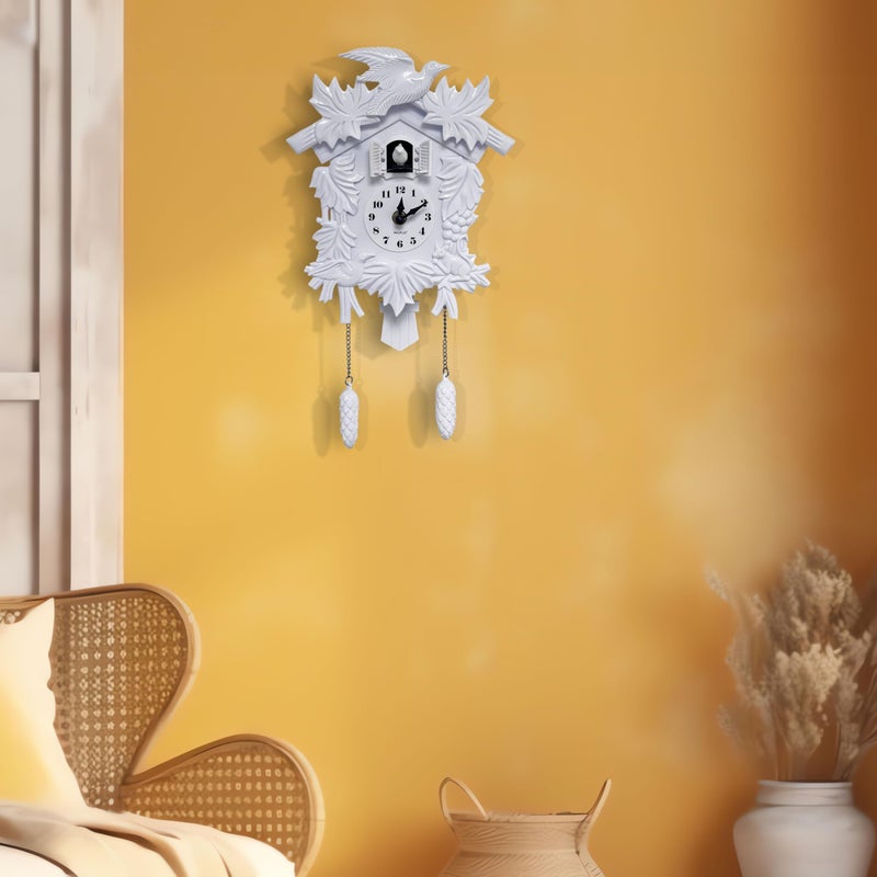 WALPLUS Chiming Cuckoo Clocks for Wall Bird Singing Cuckoo Clock Volume Adjustable Coo Coo Clock Christmas Cuckoo Clock Gift for Living Room Office Traditional Decoration Classic White - Image 2